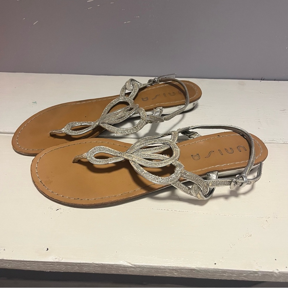 Silver tone flat sandals